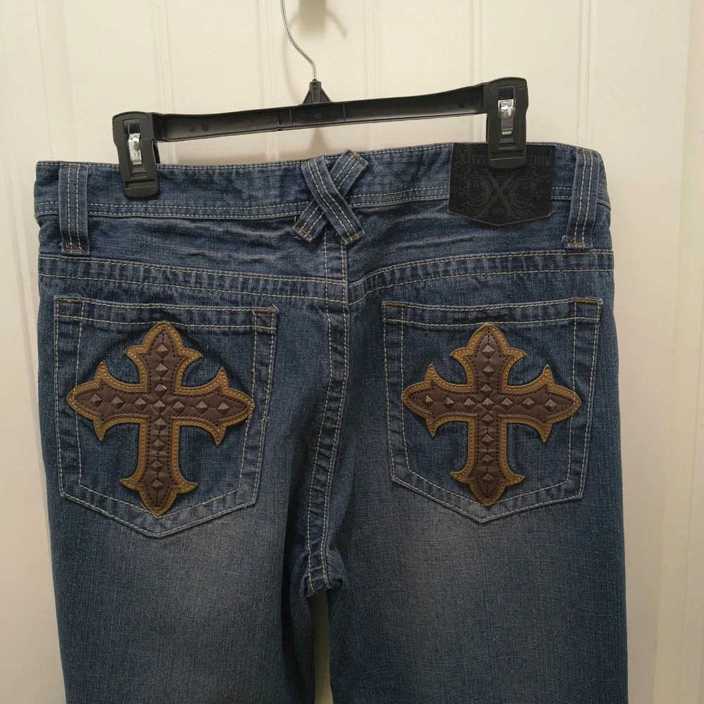 Xtreme Couture Affliction Mens Blue Studded Cross Straight Leg Jeans Y2K MMA